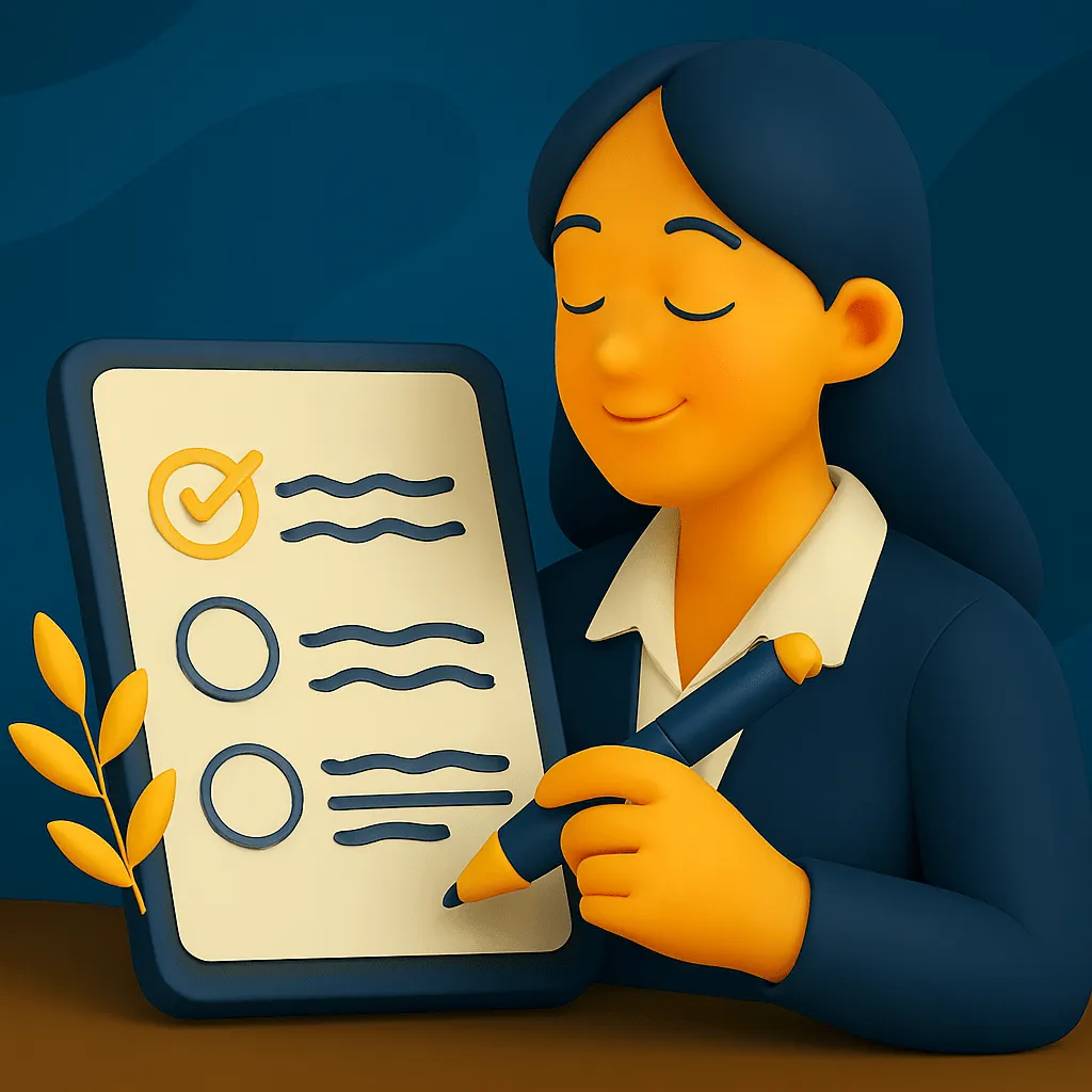 A female 3d illustration, filling a form